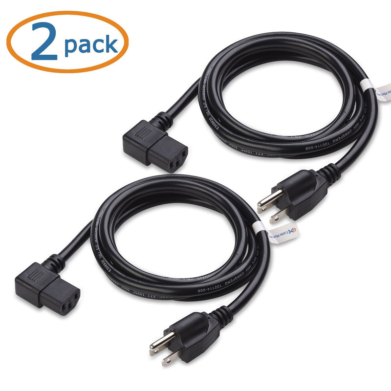 Cable Matters 2-Pack 16 AWG Right Angle Power Cord (Power Cable) 6 Feet (NEMA 5-15P to Angled IEC C13)