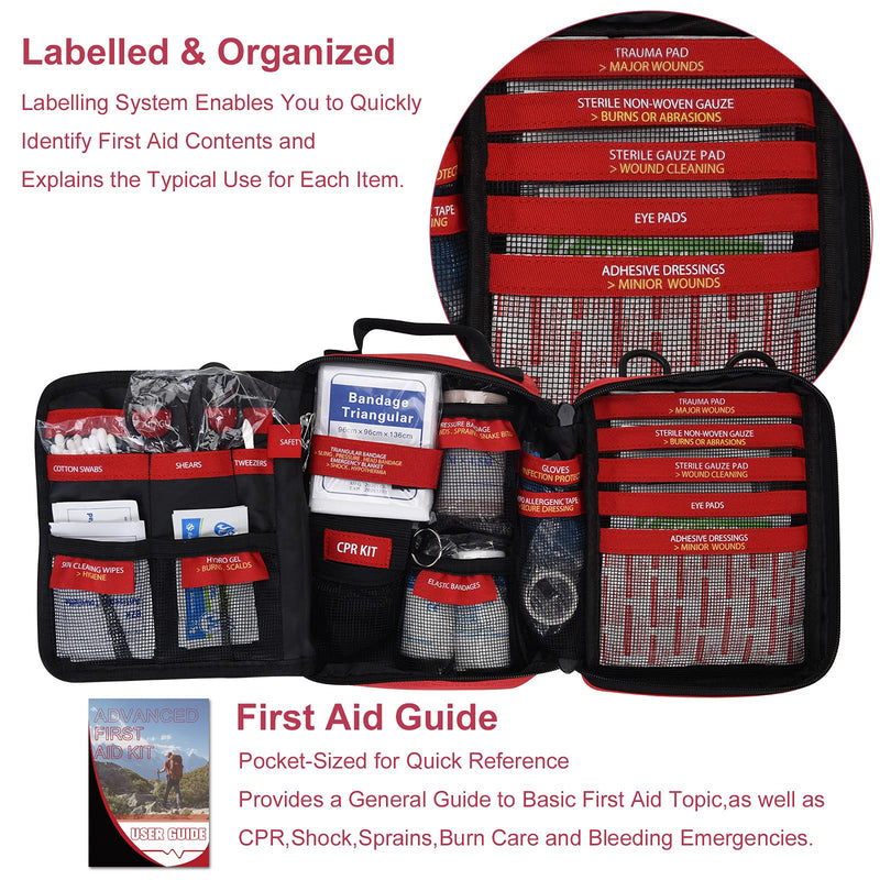 【2021 New】Professional First Aid Kit, Trauma Kit with Labelled Compartments Molle System for Car, Hiking, Backpacking, Camping, Traveling, and Cycling