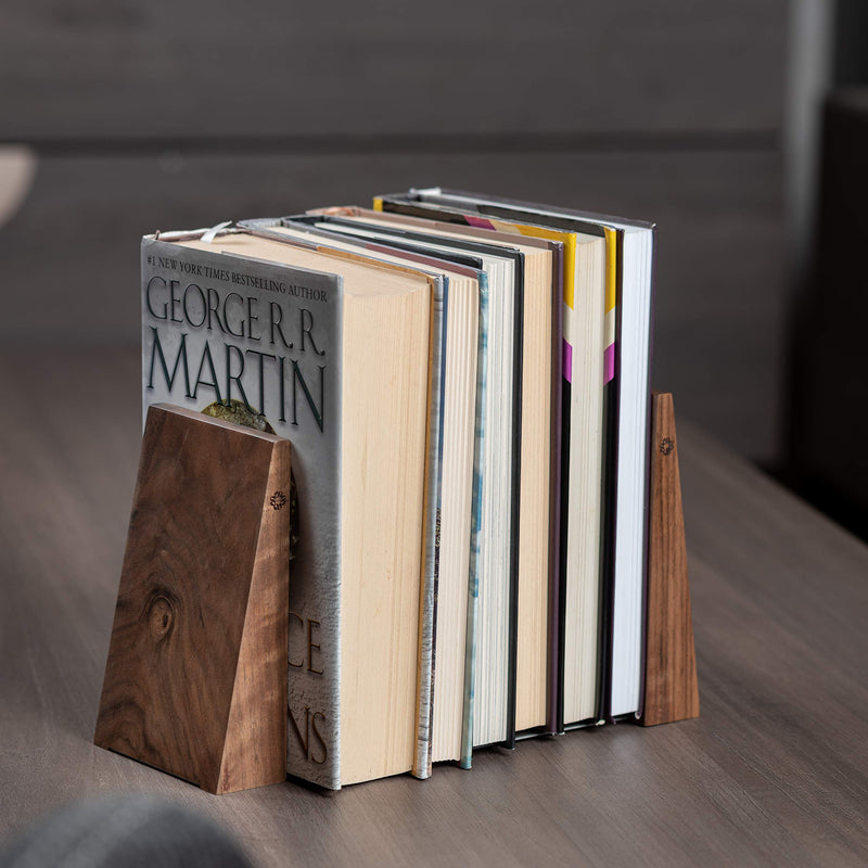 TILISMA Handmade Wooden Book Ends - Decorative Bookends for Shelves - Sturdy Book Holders for Heavy Books - Walnut Tree