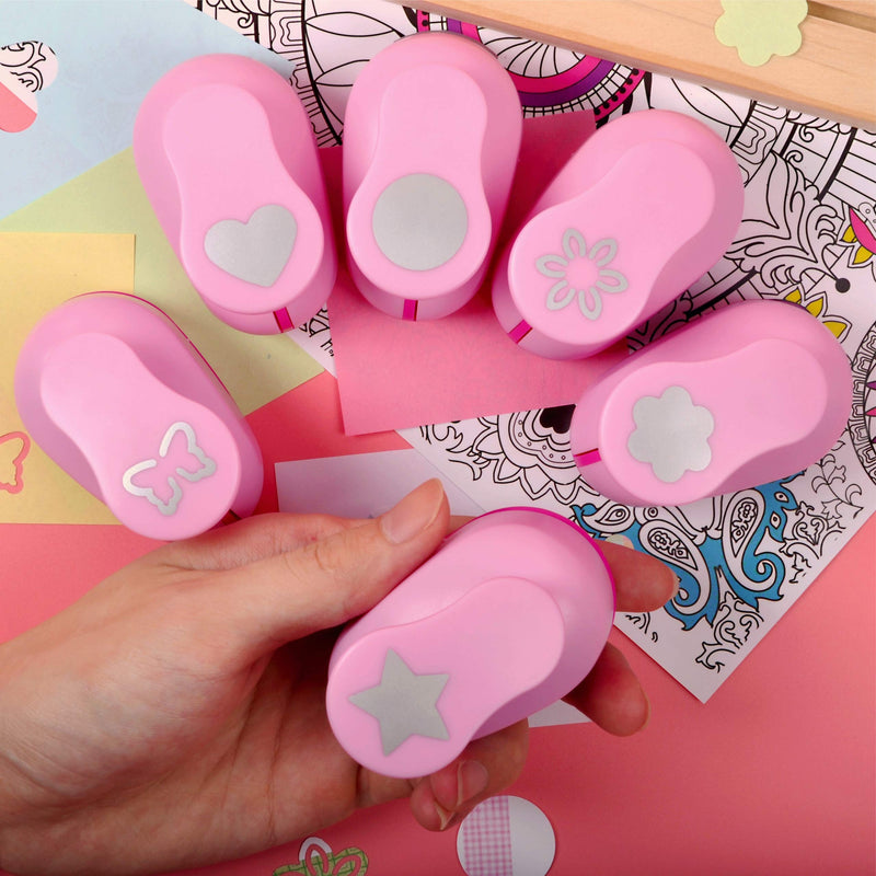 BearBoss 6 Pcs Paper Punch, 1 Inch Craft Hole Punch Handmade Hole Scrapbooking Punches, Different Shape Crafting Designs for Kindergarten Teacher Office Supplies Pink 6 Different Shapes