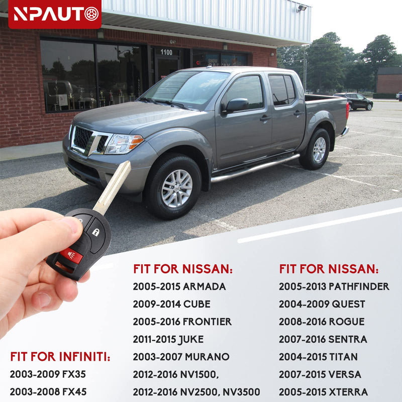 NPAUTO Key Fob Replacement for Nissan Versa Juke Rogue Sentra Titan Armada Cube Frontier NV 2008-2015 | Infiniti FX35 FX45 2003-2008 Keyless Entry Remote Uncut Ignition Key Fob (CWTWB1U751, Pack of 2)