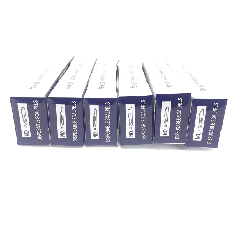 Disposable Scalpels No. 22 with Plastic Handle, High Carbon Steel, Individually Foil Wrapped, Sterile, Box of 10 No.22