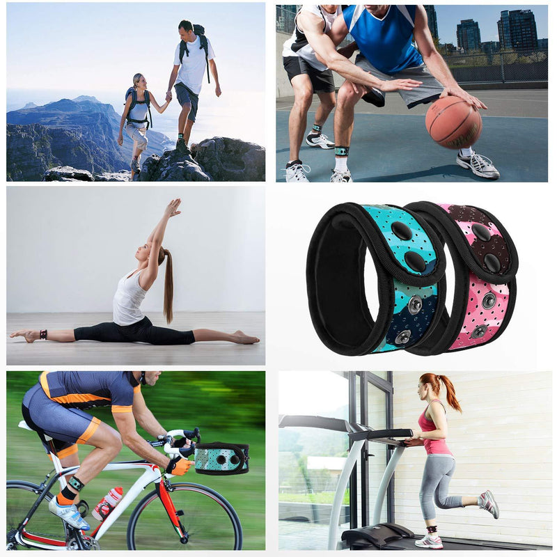 MoKo Sweatproof Ankle Strap Fit Fitbit Inspire/Inspire HR/Charge 2/Charge 3/Alta/Alta HR/Flex/Flex 2/Vivosmart HR, [2-Pack] Adjustable Fitness Tracker Ankle Band with Mesh Pouch - Blue + Pink Camouflage Blue + Camouflage Pink