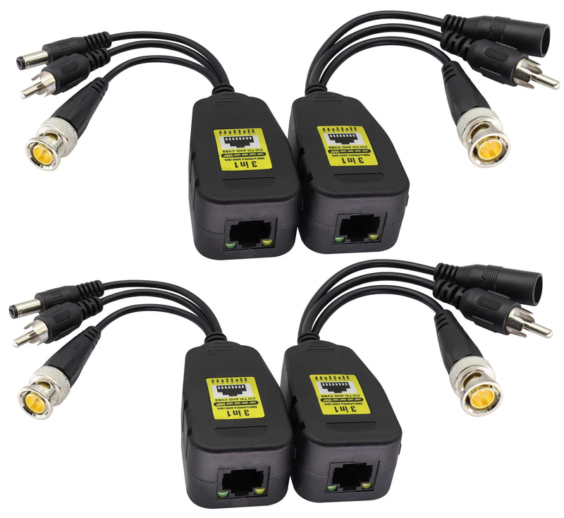 AAOTOKK BNC to RJ45 Transmitter Transceiver DC Power Passive Audio Video Balun HD-CVI/TVI/AHD/CVBS with DC Jack for 720P-1080P 3MP 4MP 5MP 8MP CCTV Security DVR Surveillance Camera System(19cm/4Pairs) 4Pairs