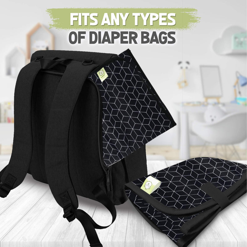 Portable Diaper Changing Pad - Waterproof Foldable Baby Changing Mat - Travel Diaper Change Mat - Lightweight Changing Pads for Baby - Baby Changer - Machine Washable - Small Changing Pad (Black Geo) Black Geo