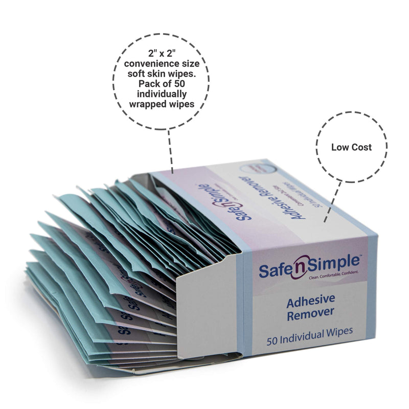 Safe n' Simple Adhesive Remover Wipes, Large, Individually Wrapped Wipes, 50 Count (Pack of 1)