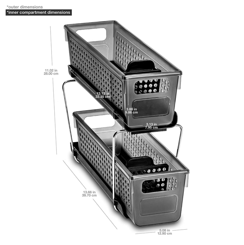 madesmart Mini Two Organizer with Dividers, Tiered Design Maximizes Space, Customizable, Dry Erase Dividers & BPA-Free, Medium, Carbon