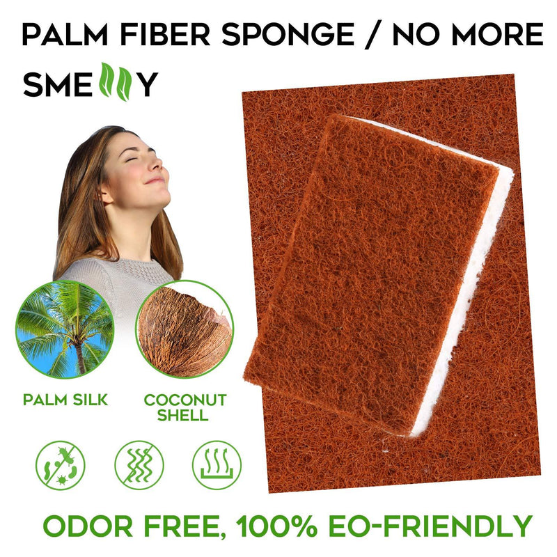 Natural Plant Based Scrub Sponge 12 Pack, Palm Fiber Scrubbing Sponge with Non Scratch Biodegradable Compostable Sponges,Durable No Smell Dishwashing Kitchen Scrubber
