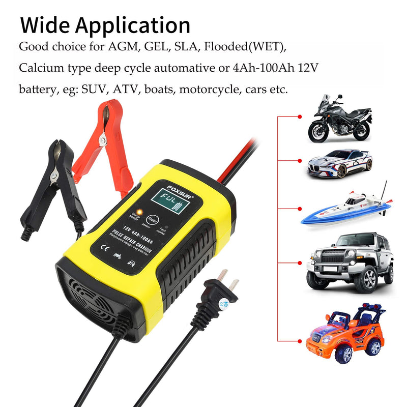 IEIK 12V 5 Amp Automotive Smart Battery Charger Maintainer for Car, Motorcycle, RV, SUV, Lawn Mower, Boat, RV, SUV, ATV and More 5A Yellow