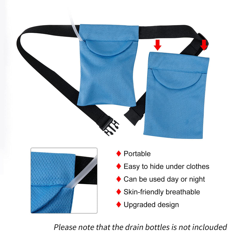 SUCONBE Adjustable Mastectomy Drain Holder Drainage Pouch with Shower Bag for Breast Surgery Mastectomy Breast Reduction Augmentation Post-Surgery Recovery Support Patient Care Kit (Blue)