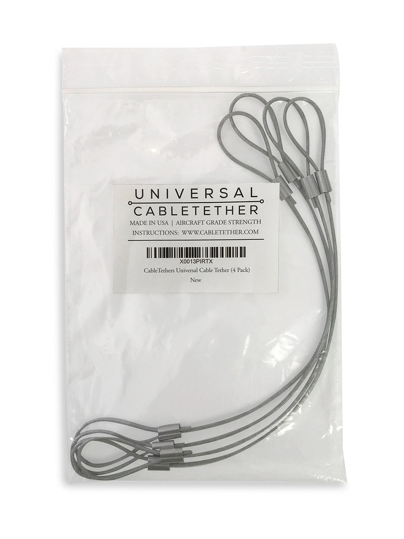 Universal CableTether - Cable Tethers (4 Pack) - Adjustable, Pre-Assembled, Secure Conference Display Adapters, Mac Adapters, VGA Adapters