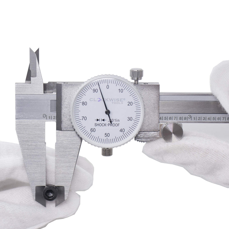Clockwise Tools DDLR-0805 Pro Dial Caliper 0-8 Inch Double Shock Proof Stainless Steel Body SAE Measuring Tool