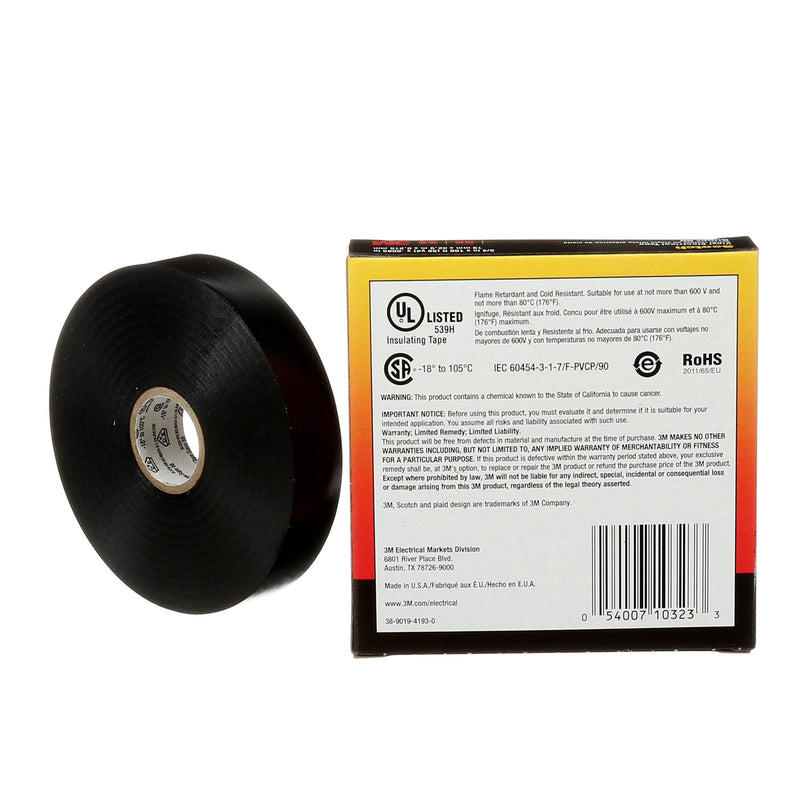 3M Scotch Vinyl Electrical Tape Super 88, 3/4 in x 36 yd (108 ft), Long Roll, Black, 1 roll 3/4" X 36YD