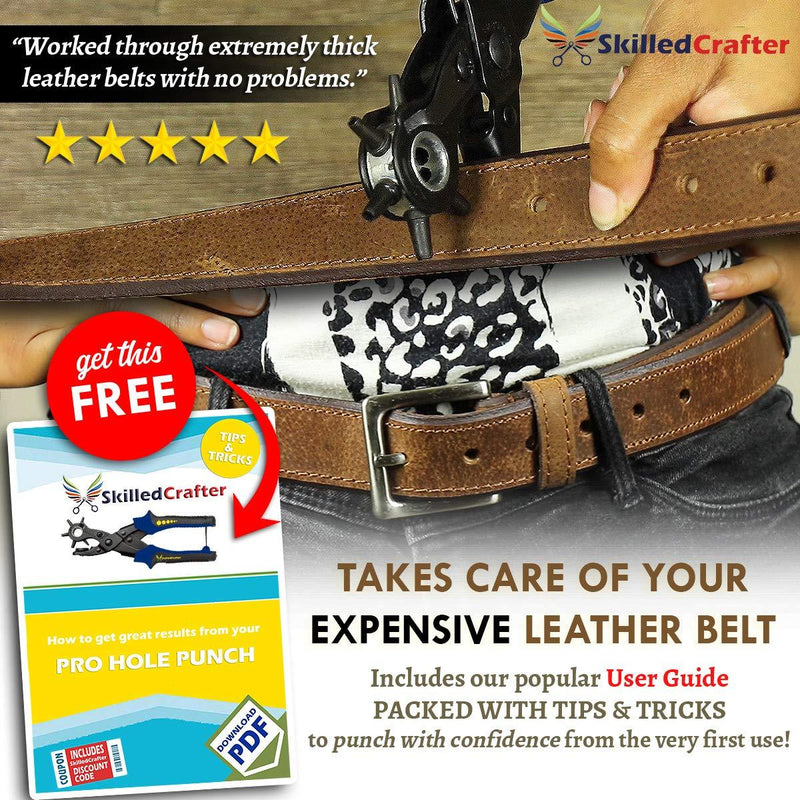 Leather Hole Punch & Belt Hole Puncher Easily Punches Perfect Round Holes. Bonus Ruler & Awl Tool. Leather Punch Tool for Watch or Bag Strap, Fabric, Eyelet - Precision Crafting & Professional Results 1 Pack