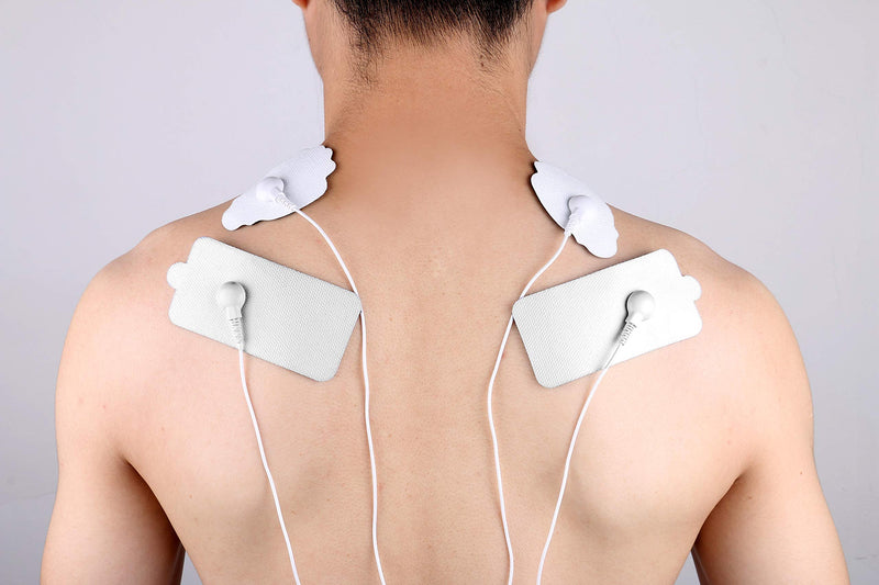 Belifu TENS Unit Electrode Pads Reusable Self-Adhesive Replacement Massage Pads Latex Free, Standard Connection Snap on 3.5mm Cable for Tens EMS Massager