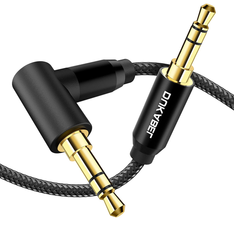 DUKABEL Interconnect 3.5mm to 3.5mm Cable, 1.1M/3.6FT Right-Angle Audio Auxiliary Cable Male to Male AUX Cord for Headphone, Car, Home Stereos, TV, Smartphones & More Black