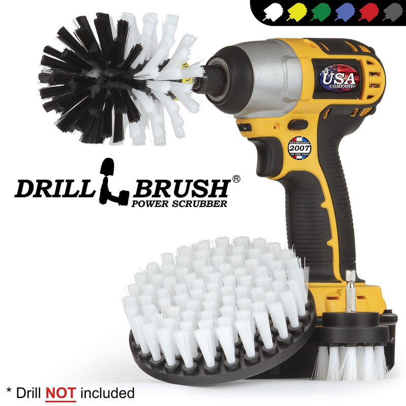 Car - Cleaning Supplies - Drill Brush - Soft Bristle Detailing Scrub Brush Kit - Kayak - Boat - Car Wash - Tires, Wheels and Rims - Interiors - Seat, Carpet, Upholstery, Vinyl, Fabric, Leather Cleaner White
