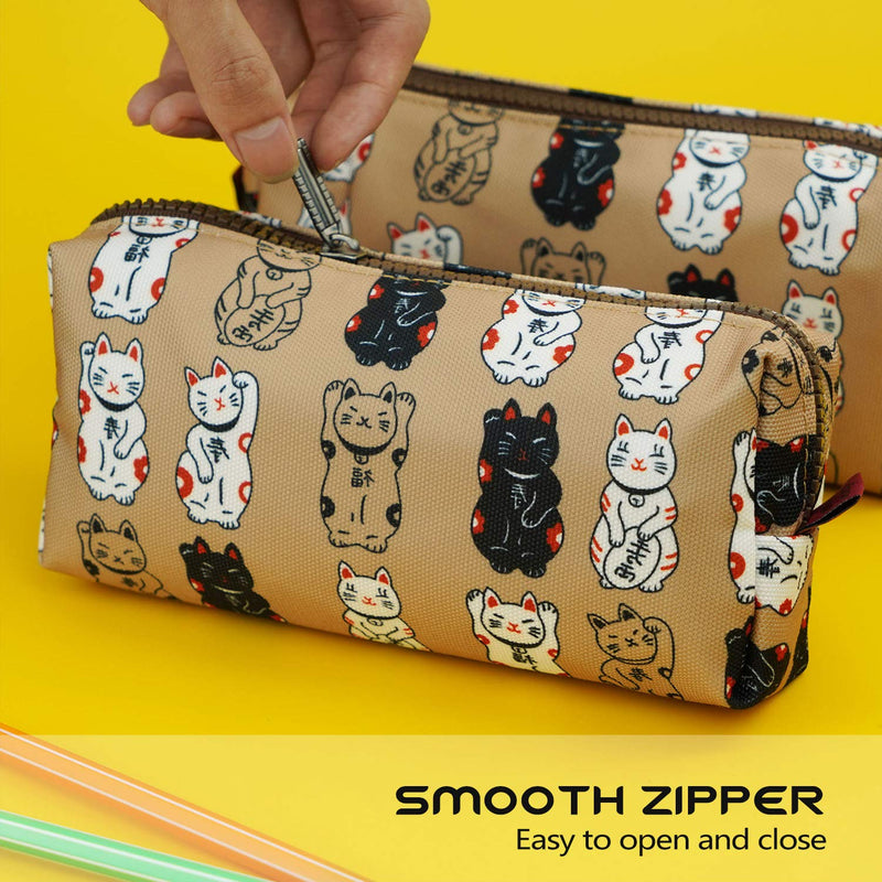 Lucky Japanese Cat Pencil Case Cute Maneki Neko Cat Pencil Bag Pouch Case Makeup Cosmetic Bag Kawaii Gadget Box Stationary gray