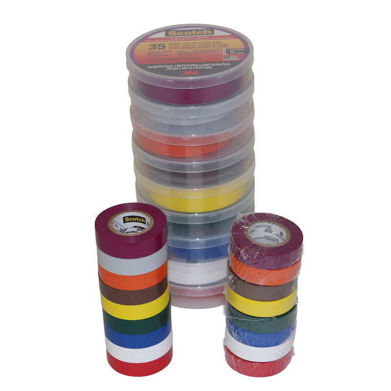 3M Scotch Vinyl Color Coding Electrical Tape 35, 1/2" x 20', Multi-Color