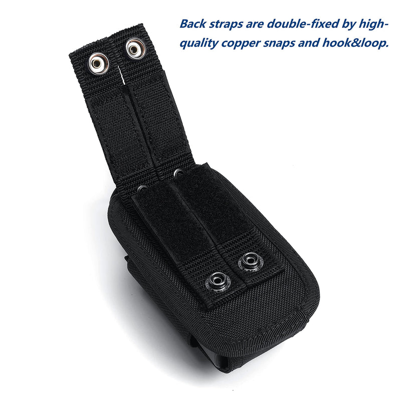 TACNEX Universal Radio Holster Tactical Radio Holder Elastic Walkie Talkies Pouch Two Ways Radio Nylon Case w/ MOLLE Strap Duty Belt Clip for Police Leo Security Firefighter Rescue EMS EMT Military Black Elastic Side Webbing