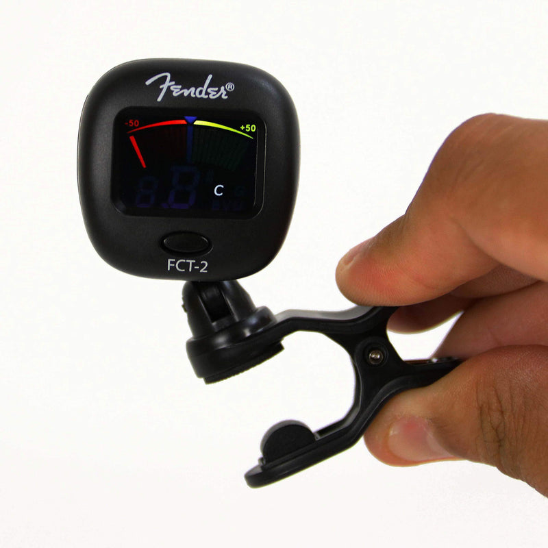 Fender FT-2 Professional Clip on Tuner for Acoustic Guitar, Electric Guitar, Bass, Mandolin, Violin, Ukulele, and Banjo Black FCT-2