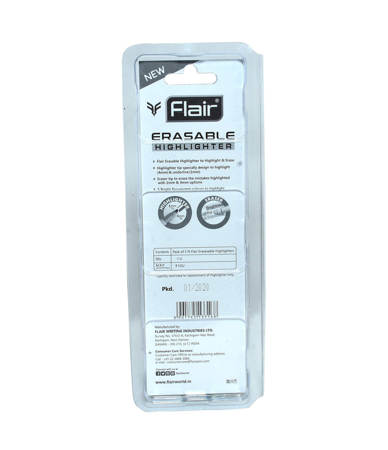 FLAIR ERASABLE HIGHLIGHTER (PACK OF 5)