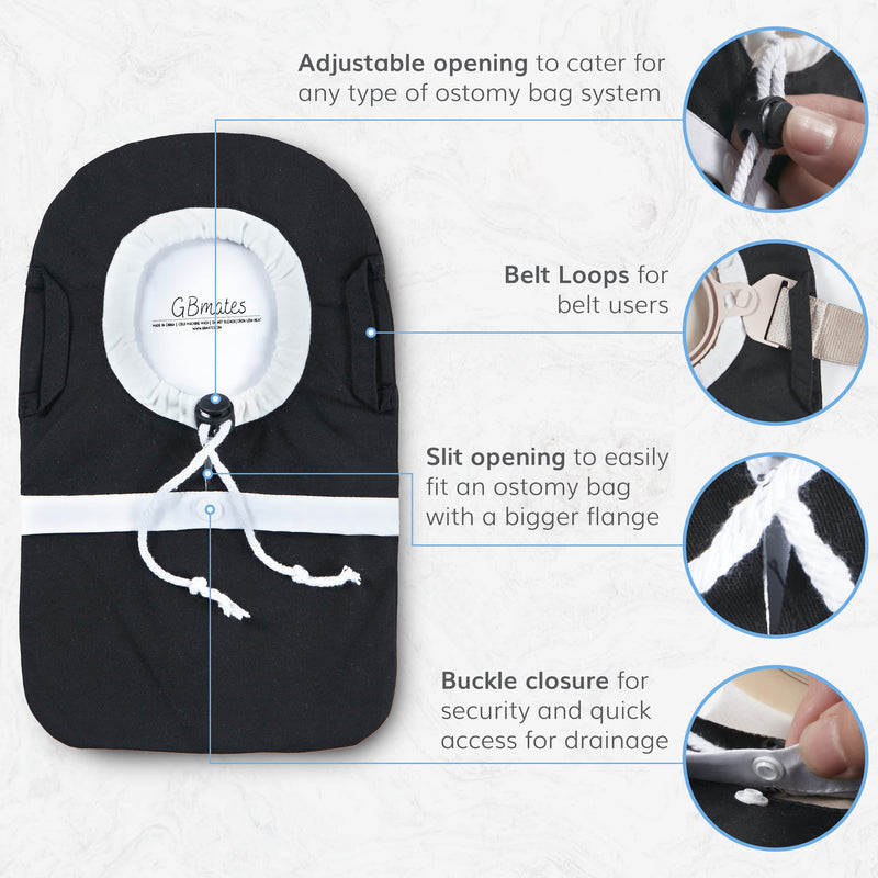 GBmates Ostomy Bag Covers -WaterResistant Ostomy Pouch Liner with Adjustable Opening, Belt Hoop, Buckle Closure - Colostomy Bag Cover in Red C - Washable Ostomy Pouch Covers - Durable Ostomy Supplies