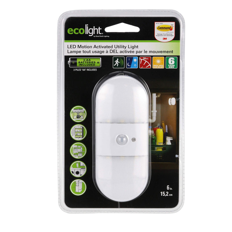 Ecolight Battery-Operated LED Dual Lens Motion Utility Light, 6-Inch, White