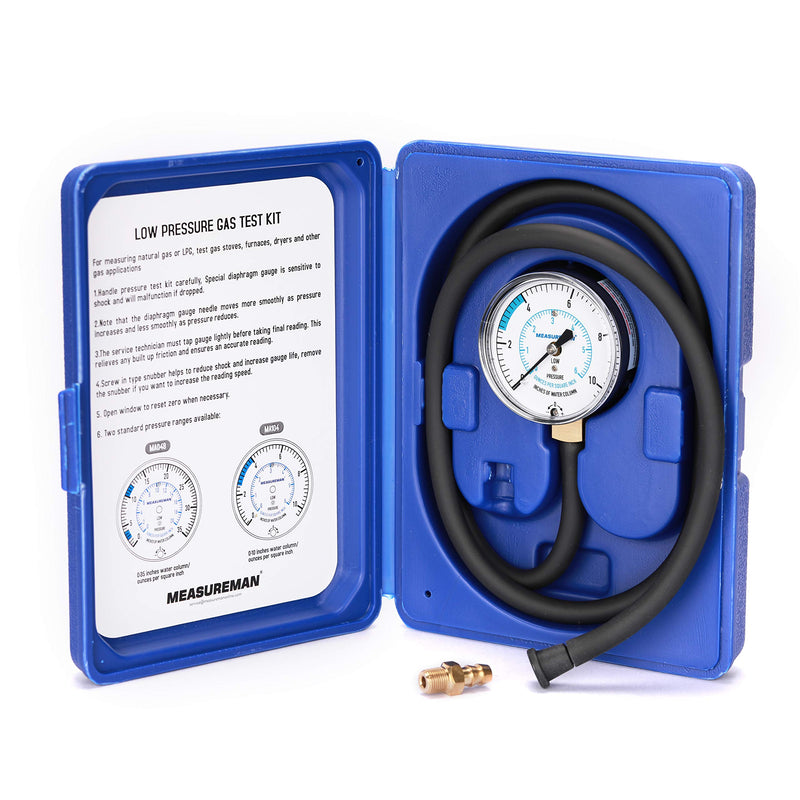 MEASUREMAN Natural Gas or LP Gas Manifold Pressure Test Kit, 0-10 "W.C., 1/4"NPT, 40" Length Hose 0-10inH2O Pressure Test Kit