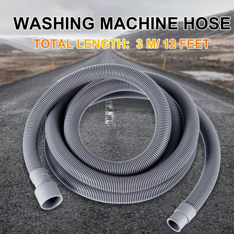 Universal Washing Machine Drain Hose Flexible Dishwasher Drain Hose Extension Kits Corrugated Washer Discharge Hose with 1 Extension Adapter and 2 Hose Clamps, U-Bend Hose Holder (10 ft) 10 ft