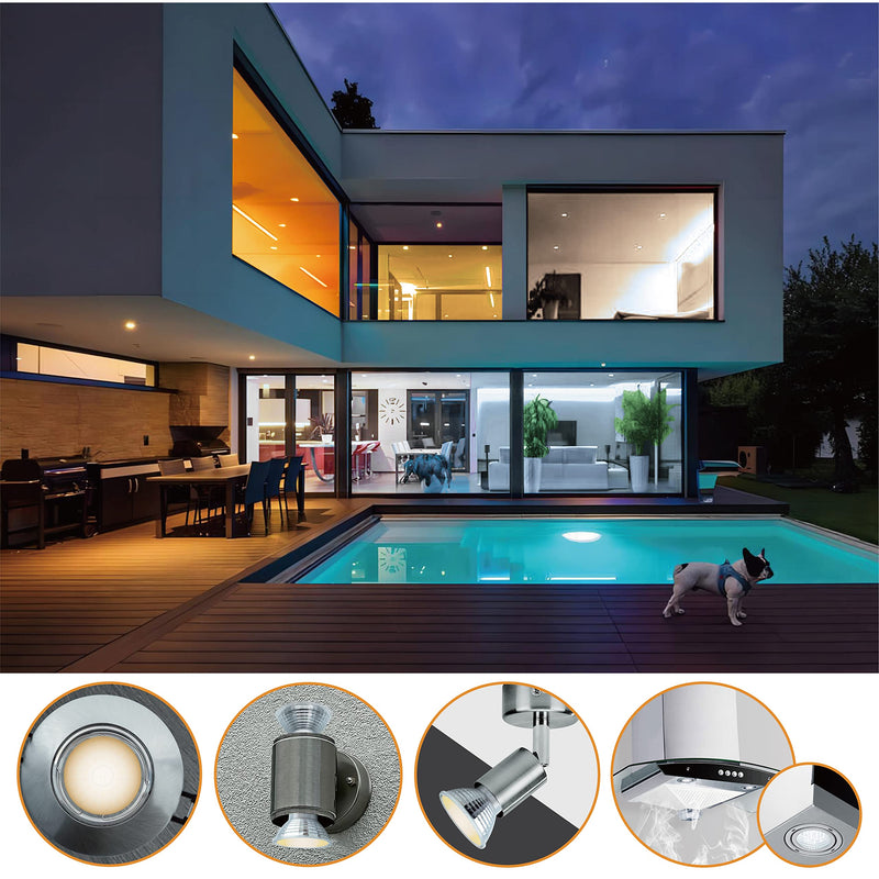 EACLL GU10 LED warm white 4.9W replaces 70W halogen bulbs, pack of 4. 515 Lumen 2700K Bulbs, AC 230V Flicker-Free Spotlights, Beam Angle 120° Spot, Not Dimmable Reflector Lamps 4.9w 2700k Warm White Light Pack of 4 (Pack of 1)