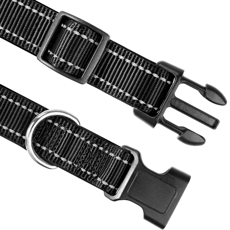 Joytale Reflective Dog Collar,12 Colors,Soft Neoprene Padded Breathable Nylon Pet Collar Adjustable for Small Medium Large Dogs,4 Sizes XS- 5/8"x(8-12") Black