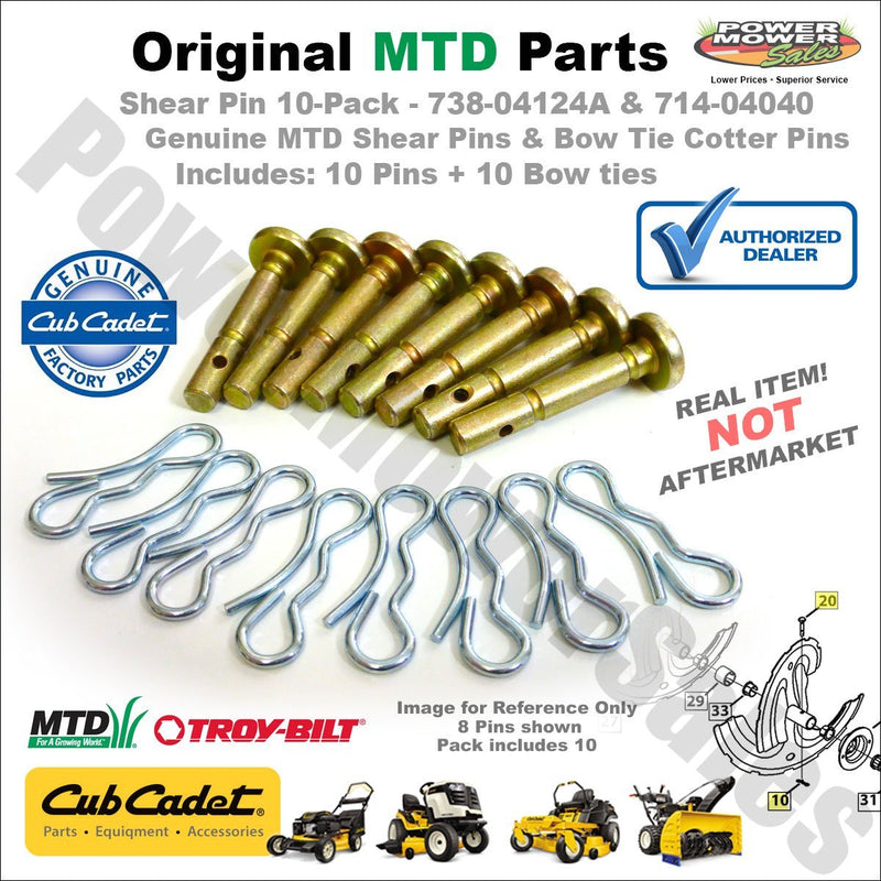 Cub Cadet 738-04124A and 714-04040 Shear Pins and Cotter Pins - 10PK Original Version