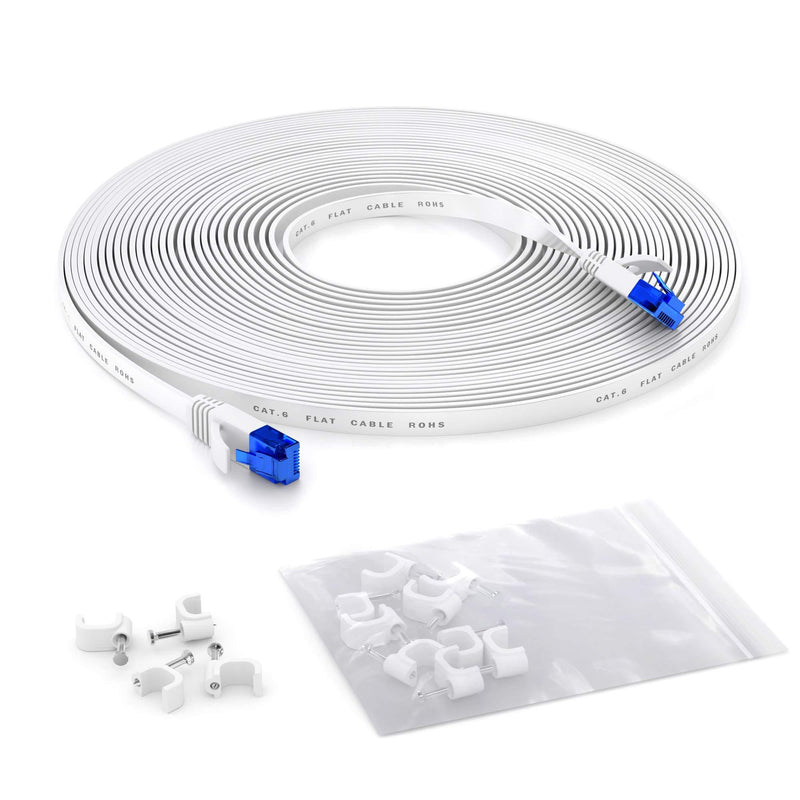 KabelDirekt – Ethernet Cable & Cat 6 Flat Network Cable/cord – 25ft – RJ45 gigabit cable – highly flexible, suitable for permanent installation – ideal for 1Gbps networks/LANs; black/blue 25 feet