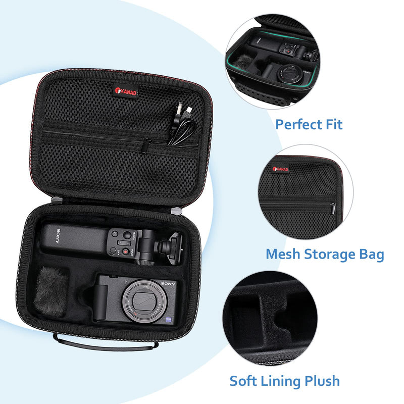 XANAD Black Case for Sony ZV-1 / ZV-1F / ZV-1 II Digital Vlog Camera with Vlogger Accessory Kit Tripod (GP-VPT2 BT) and Microphone Black case with shoulder strap