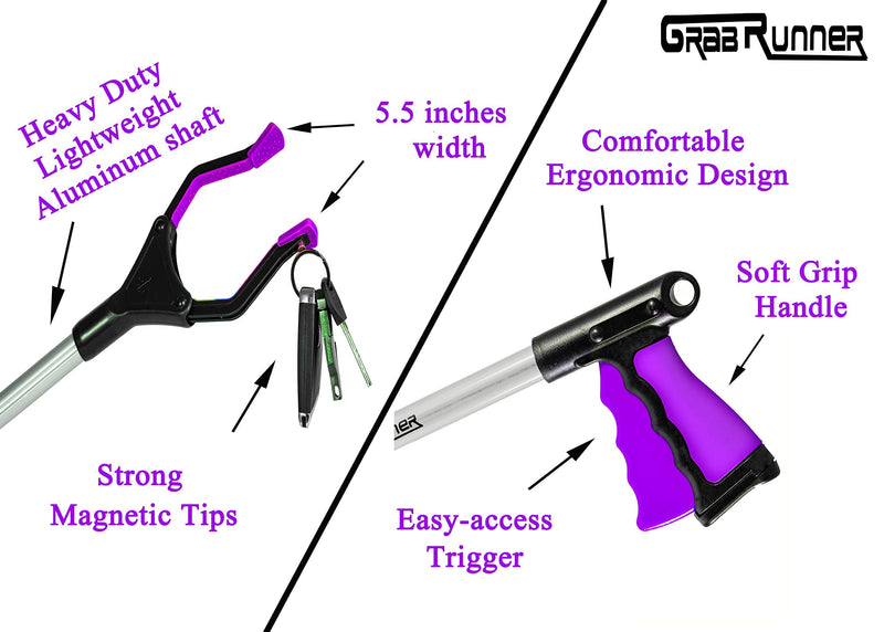 GrabRunner Reacher Grabber Tool for Elderly,32 Inch Foldable Trash Picker Grabber 90° Rotating Head Trash Gripper with Strong Magnetic Tip,Garden Nabber, Litter Picker,Long Arm Extension (Purple) Purple