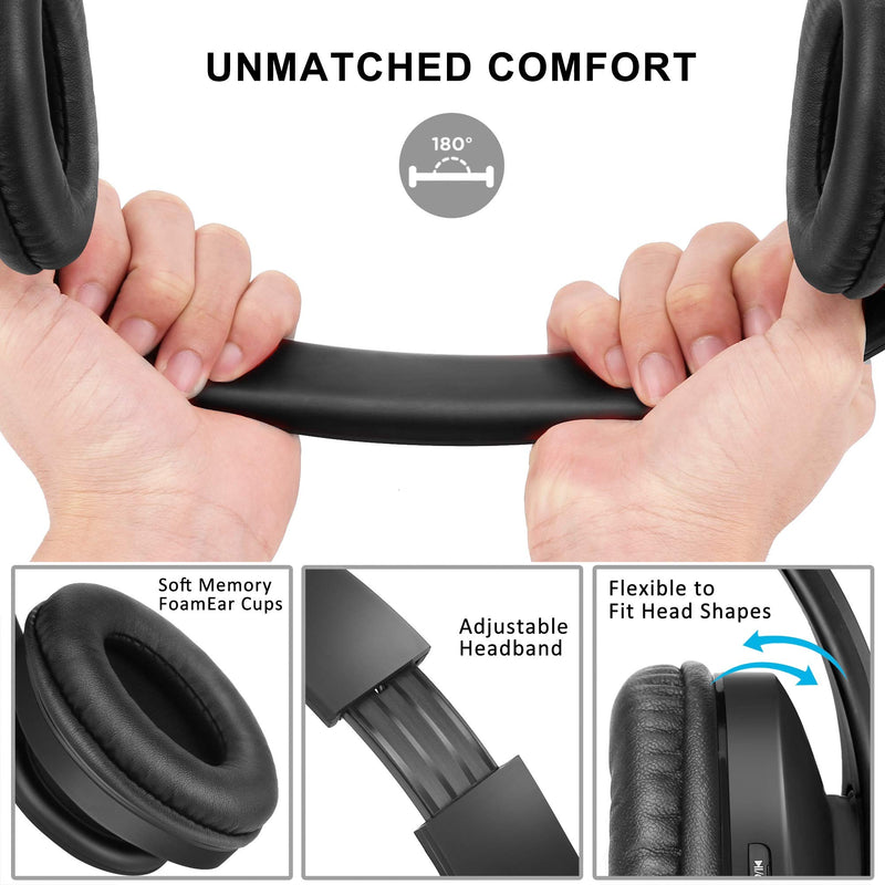 Bluetooth Headphones Over-Ear, Zihnic Foldable Wireless and Wired Stereo Headset Micro SD/TF, FM for Cell Phone,PC,Soft Earmuffs &Light Weight for Prolonged Wearing (Black) Black