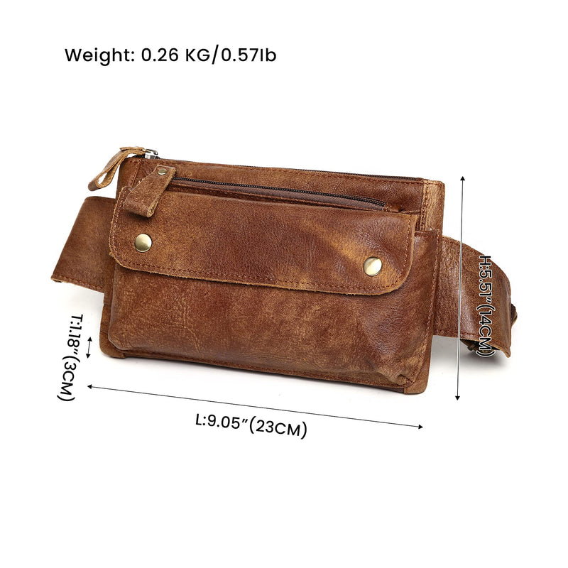Genuine Leather Waist Bag Vintage Messenger Fanny Pack Bum Bag for Sport Hiking Traveling Climbing brown