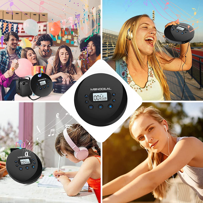 CD Player Portable, MONODEAL Portable CD Player with FM Transmitter, Rechargeable CD Player for Car for Home Travel with Anti-Skip Protection Compact CD Player Walkman with Headphones