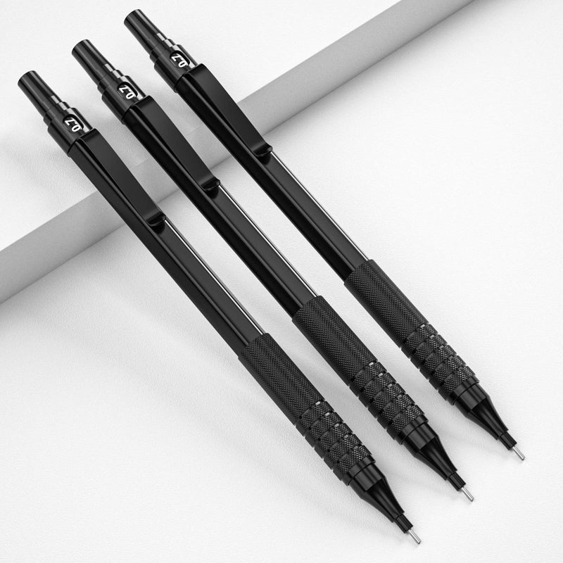 Nicpro Black 0.7 mm Mechanical Pencils Set, 3 PCS Metal Automatic Artist Drafting Pencil With 6 Tubes HB Pencil Leads And 3 Erasers For Writing Drafting, Drawing, Sketch-Come With Case