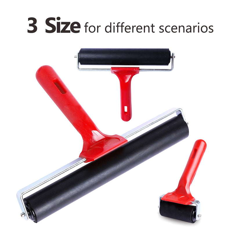 UCEC 3 PCS Rubber Rollers, Durable Hard Rubber Brayer Rollers for Crafting, Glue Roller Paint Brush for Printmaking Stamping Gluing, Anti Skid Tape Construction (2.4”, 5.9”, 7.9”)