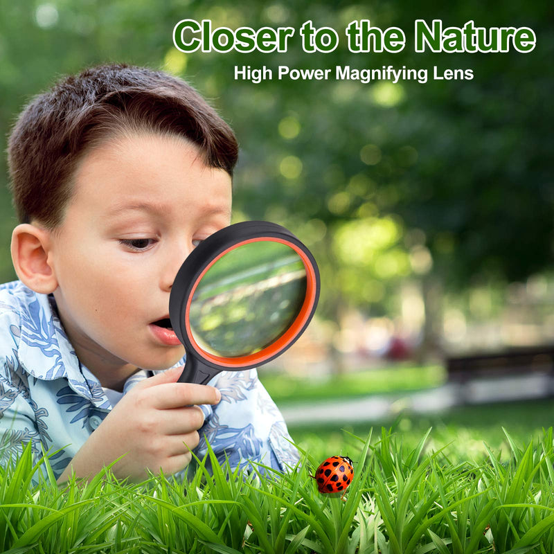2PCS Upgrade 10X Magnifying Glass, Large Handheld Magnifier Magnafying. Glasses for Kids/Seniors Reading, 3 Inch Shatterproof Lupa Magnify Glass Lens, Rubber Handle of Perforating Design - Observation
