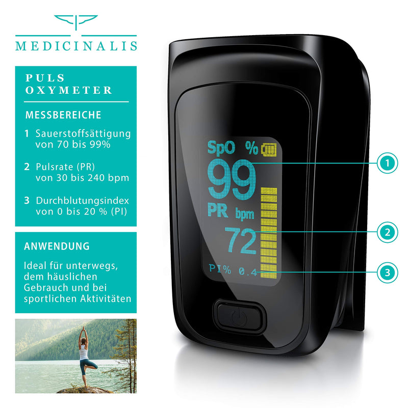 CSL-Computer Medicinalis - finger pulse oximeter, pulse oximeter, measurement of oxygen saturation (SPO₂), heart rate (pulse) and perfusion index (PI), painless application C: Black