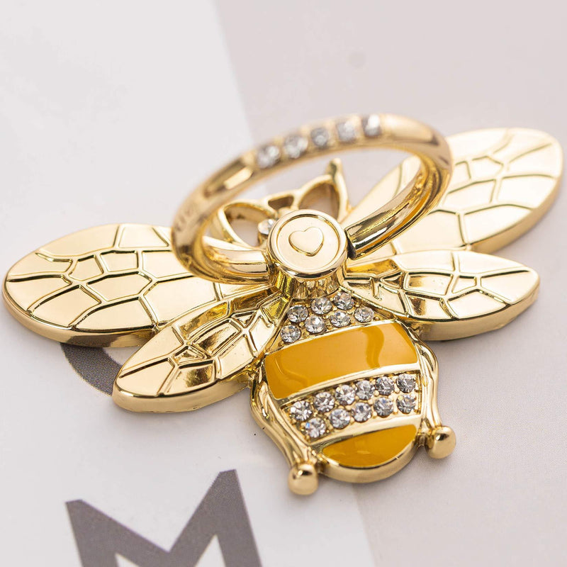 Cell Phone Ring Holder Stand with Crystal Stone Enamel Bee, Allengel Finger Kickstand Back Stand Hand Grip with Knob Loop Compatible with Smartphone, Mobile Cute Decor Beauty Phone - Gold gold01