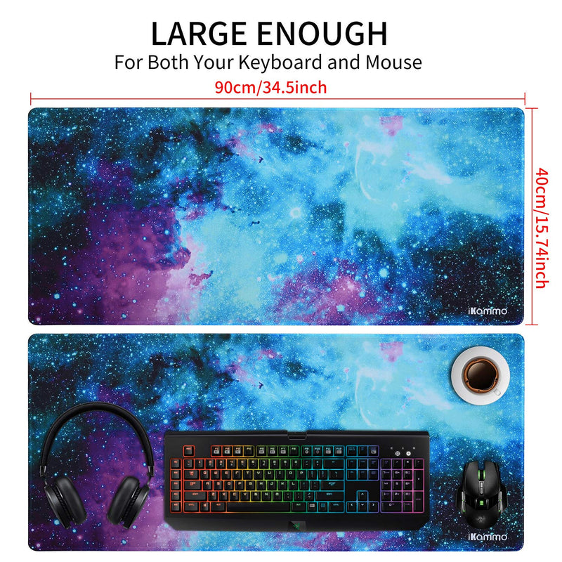 iKammo Large Galaxy Gaming Mouse Pad Full Desk Mousepad Extended Cute Computer Mouse Pad XXL Big Office Desk Mouse Mat/Pad with Waterproof Surface-Optimized Gaming Surface (XXL-038, Blue Galaxy) XXL-038 XX-Large