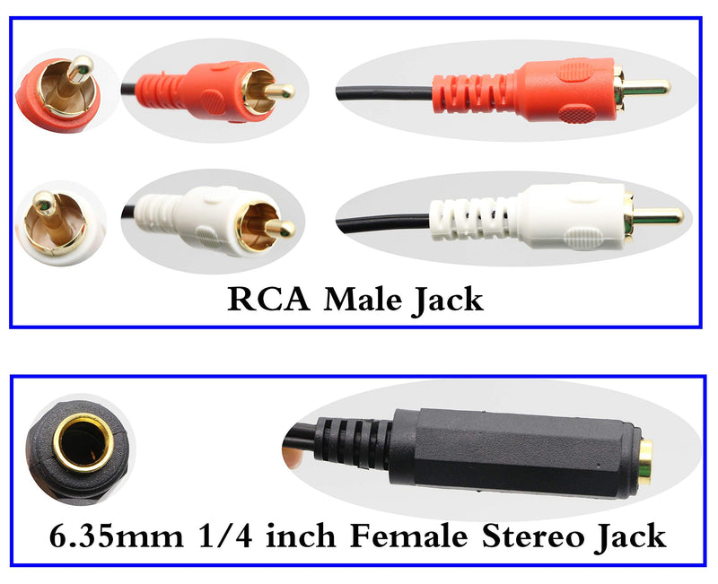 zdyCGTime 6.35mm to 2 RCA Y Splitter Cable, Gold-Plated 6.35mm (1/4 inch) TRS Female to 2 (Dual) RCA Male Stereo Audio Y Splitter Extension Adapter Cable (12Inch/30CM) 12Inch/30CM