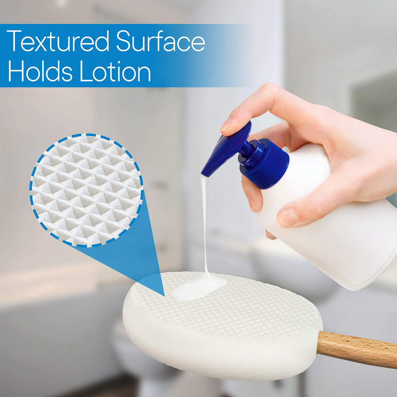 RMS 17.5" Long Lotion Applicator with 4 Pads - Long Handle for Easy Reach and Self Application of Body Wash - Shower Brush for Both Men and Women (Travel Bag Included)
