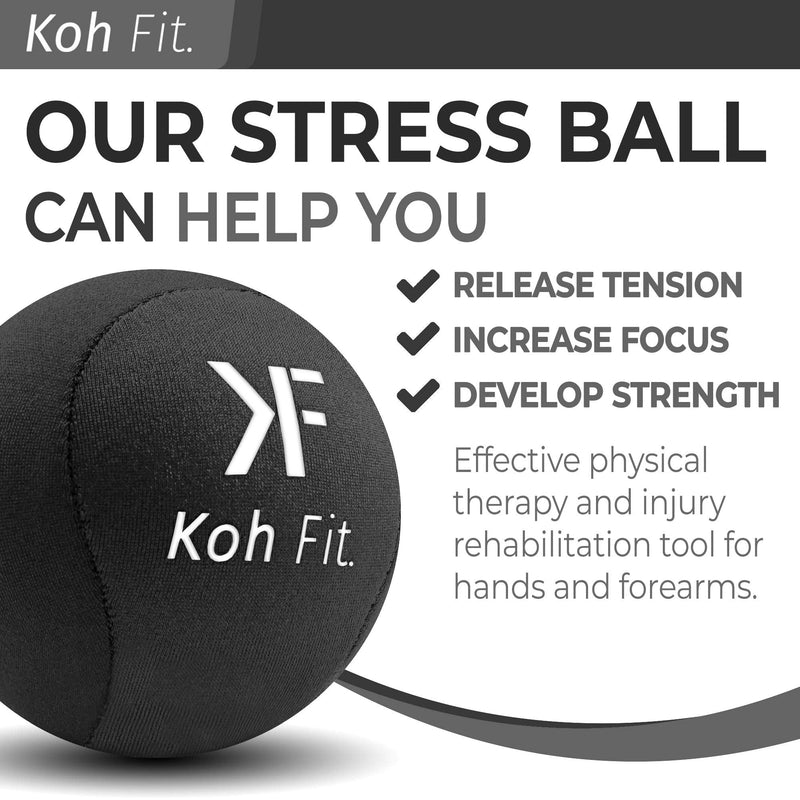 Koh Fit Stress Ball Multipacks for Adults - Stress Reliever Squeeze Balls - for Hand Therapy and Stress Relief Black, Gray & White (3 Balls)