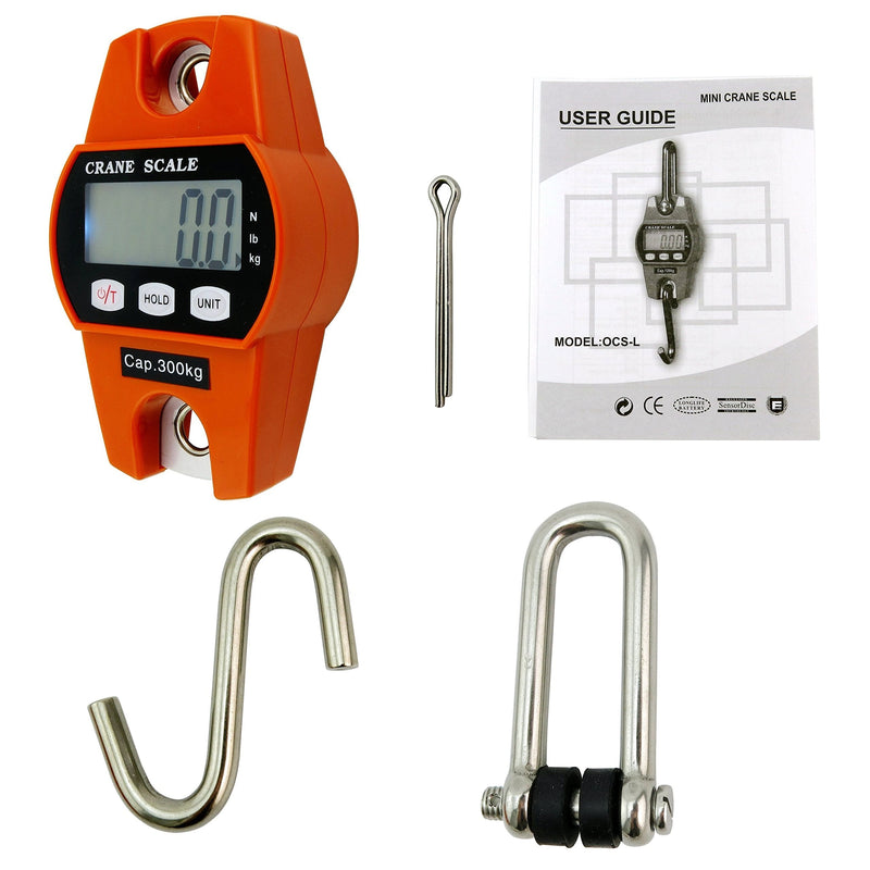 Outmate Digital Crane Scale 300kg/660lbs 200kg/440lbs with LED Handheld Mini Hanging Scale for Garage Farm Hunting Fishing Etc(300kg/Plastic Shell/Orange) 300kg/Plastic Shell/Orange