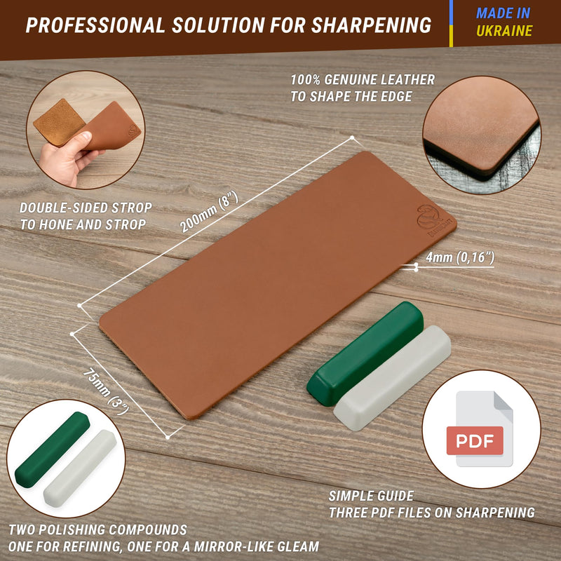 BeaverCraft LS2P11 Sharpening Set Leather Strop Set - Leather Strop with Green and White Polishing Agent - Strop Polishing Paste Set (Set #2) SET #2